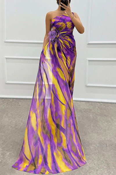 Noemi - Chiffon Floral Print Slit Dress