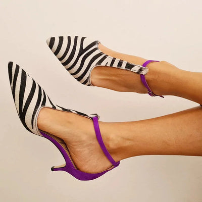 Savana™ | Zebra Print Pumps with Purple Heel and Back Strap