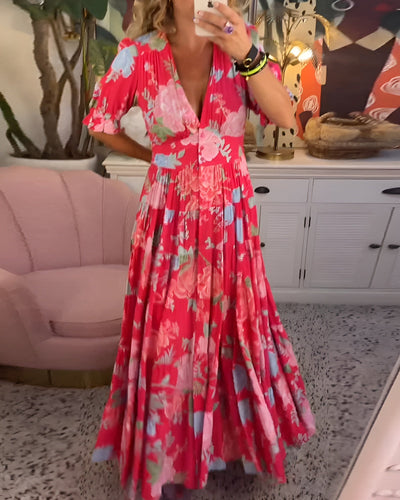 Selma™ | Elegant summer dress with floral pattern and V-neck