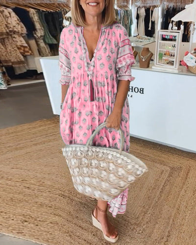 Modena - V-Neck Casual Printed Dress