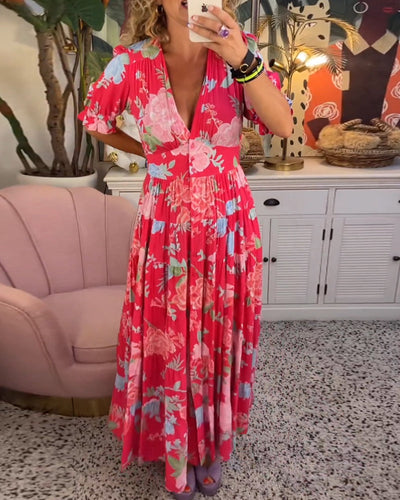 Catrisa - V-Neck Floral Pocket Dress