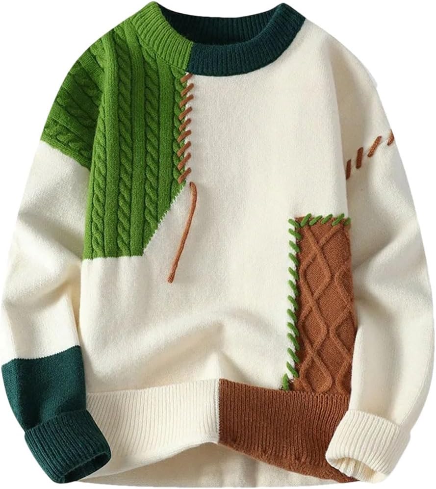 Men's Pullover Sweaters Mens Knitted Sweaters Fashion Patchwork O Neck Pullovers