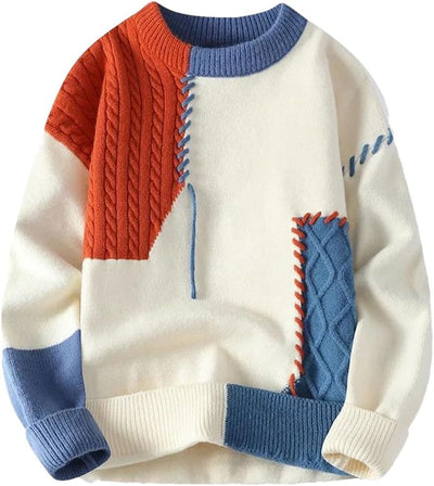 Men's Pullover Sweaters Mens Knitted Sweaters Fashion Patchwork O Neck Pullovers
