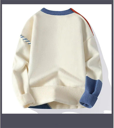 Men's Pullover Sweaters Mens Knitted Sweaters Fashion Patchwork O Neck Pullovers