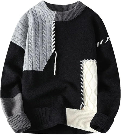 Men's Pullover Sweaters Mens Knitted Sweaters Fashion Patchwork O Neck Pullovers
