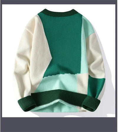 Men's Pullover Sweaters Mens Knitted Sweaters Fashion Patchwork O Neck Pullovers