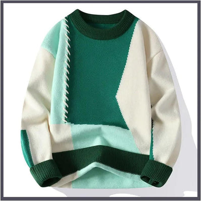 Men's Pullover Sweaters Mens Knitted Sweaters Fashion Patchwork O Neck Pullovers