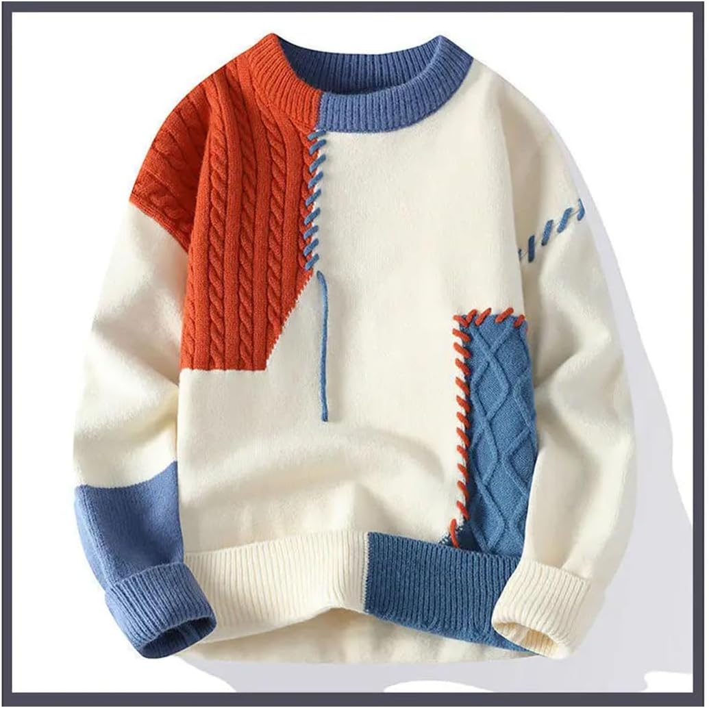 Men's Pullover Sweaters Mens Knitted Sweaters Fashion Patchwork O Neck Pullovers