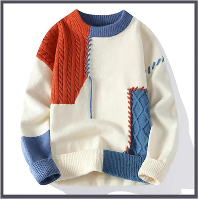 Men's Pullover Sweaters Mens Knitted Sweaters Fashion Patchwork O Neck Pullovers