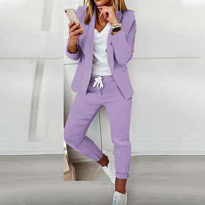 Ava - Slim Fit Solid Color Blazer Pants Set