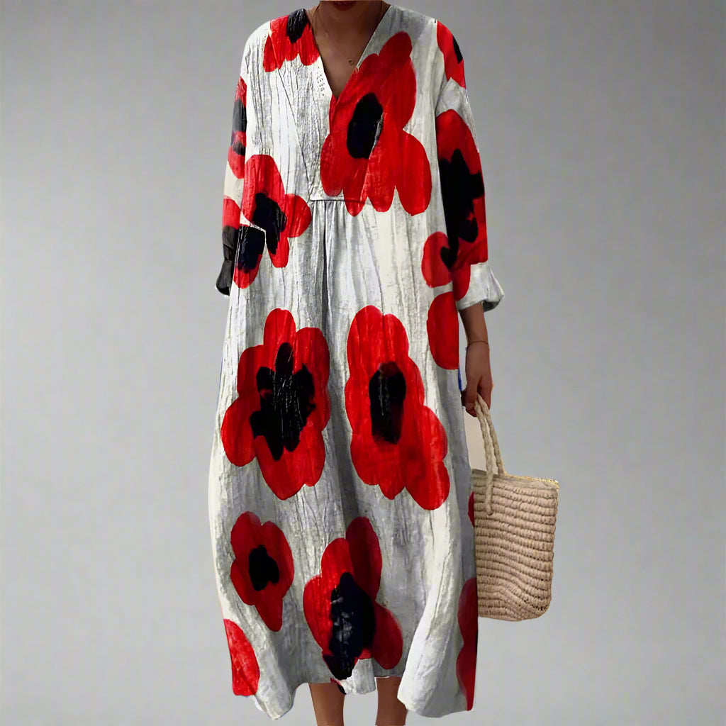 Evelyn | Maxi Dress in Cotton with Bold Poppy Print