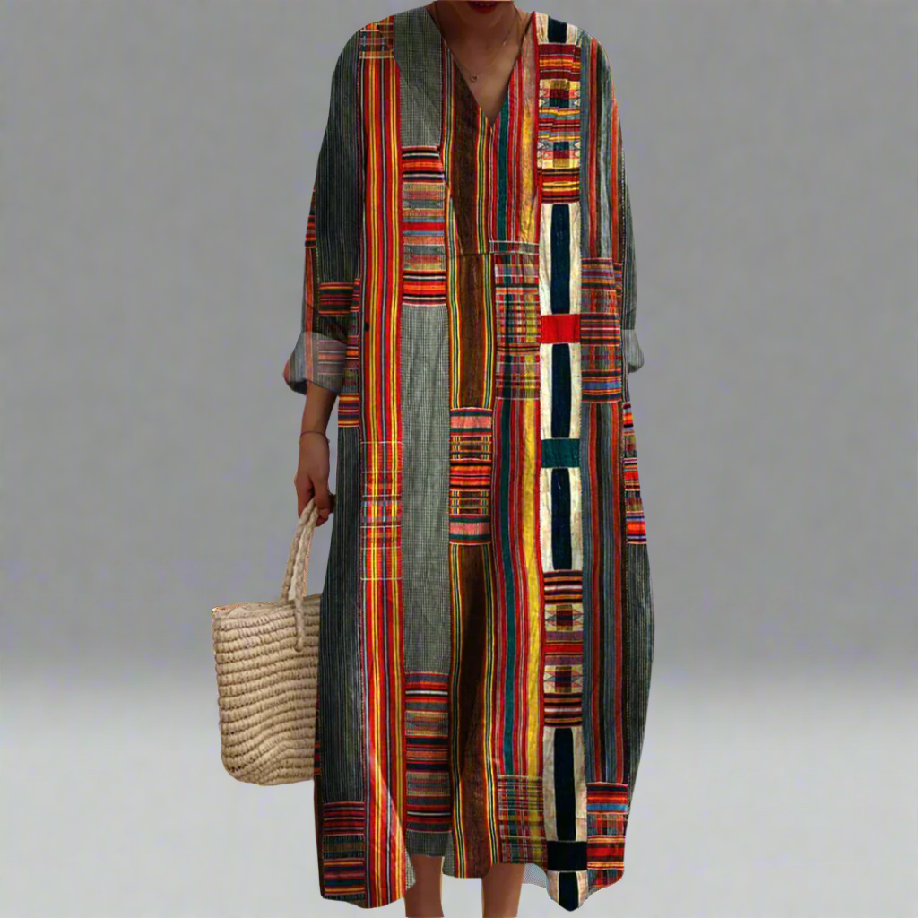 Marianne | Maxi Boho Dress with Geometric Stripes