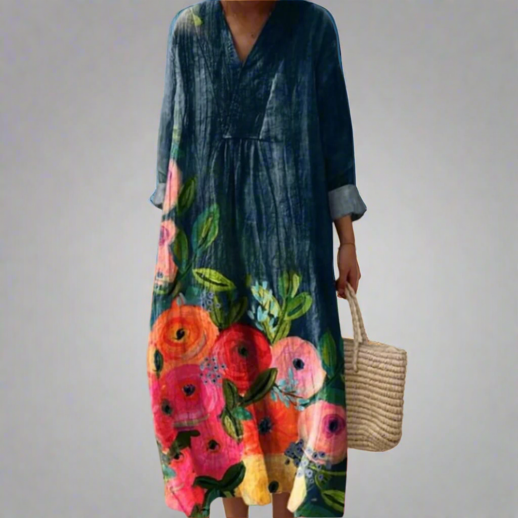 Poppy | Maxi Dress in Cotton with Watercolor Flowers