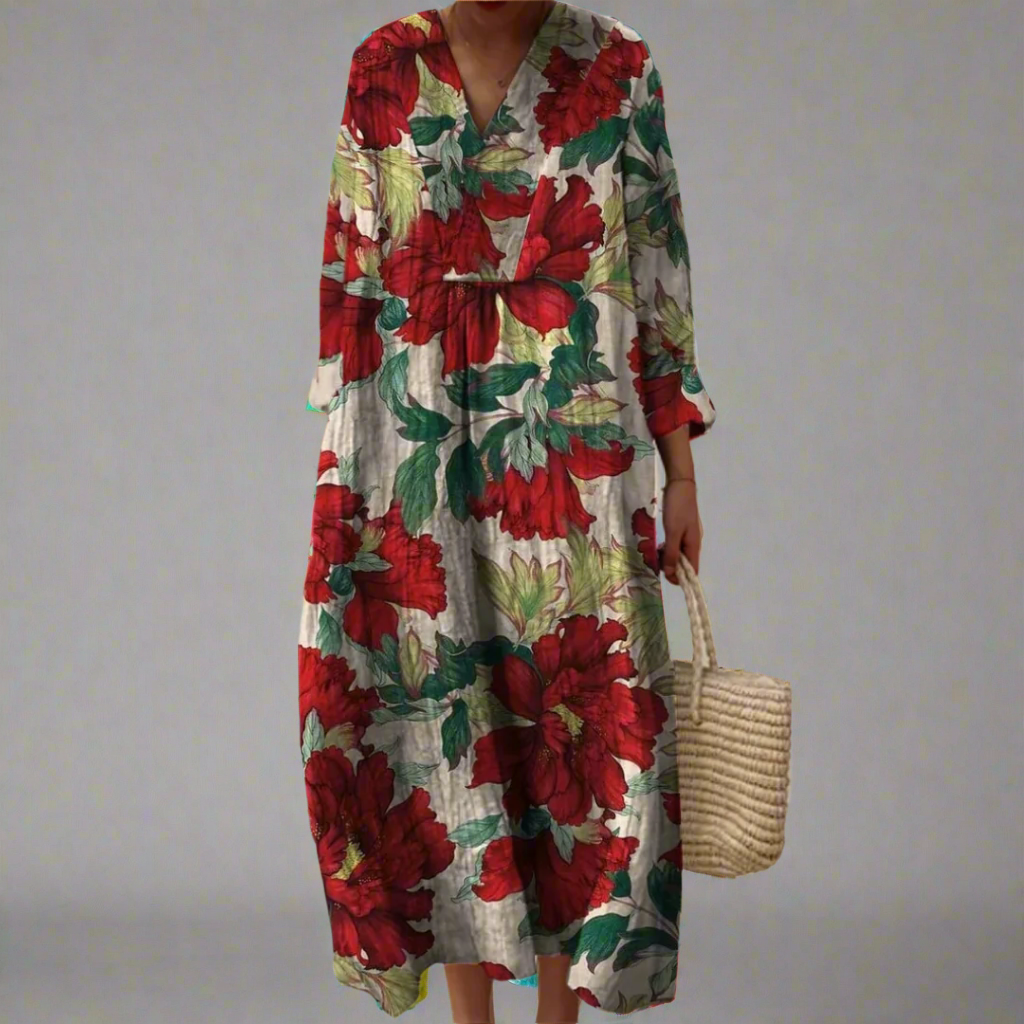 Evelyn | Relaxed Maxi Dress with Bold Peony Print