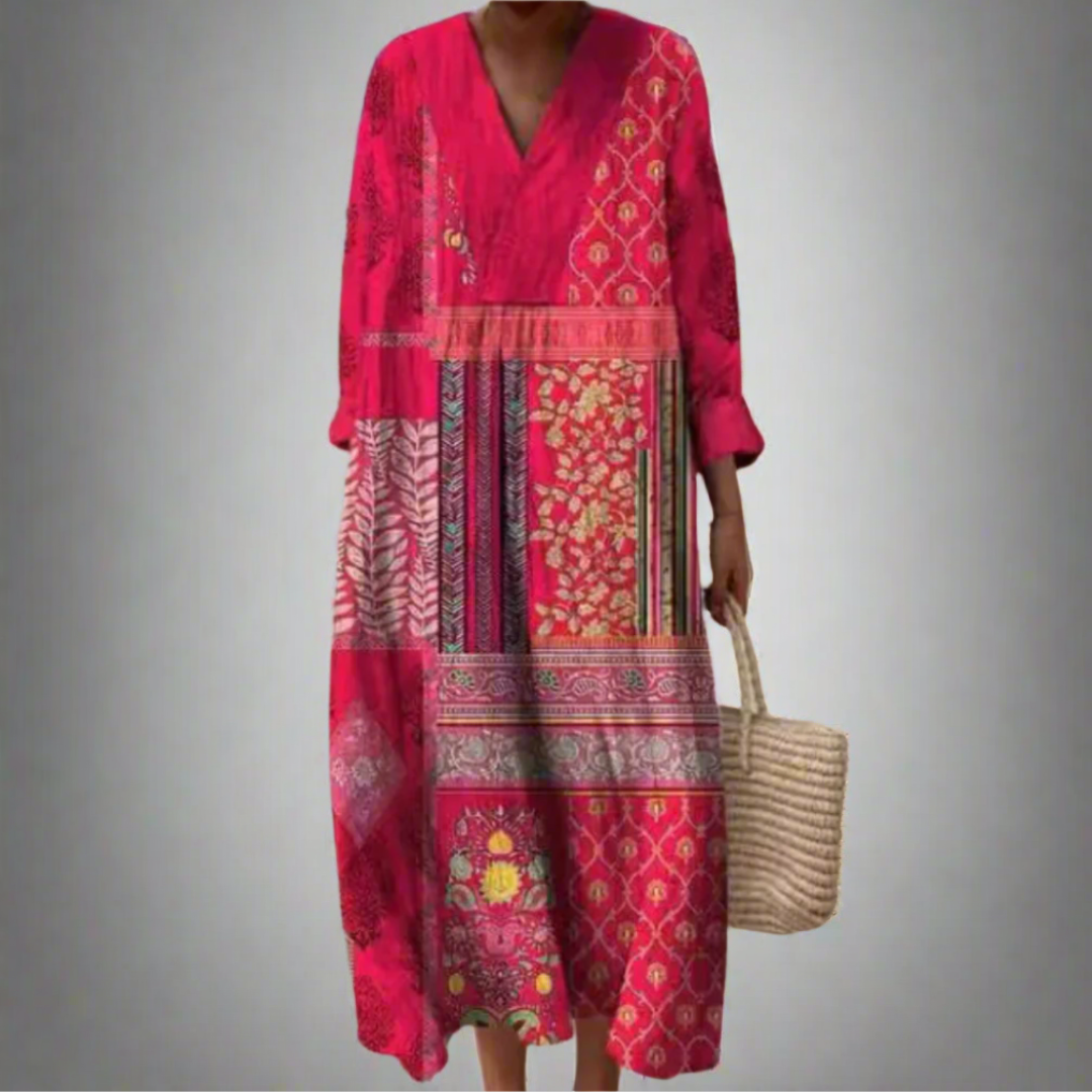 Maisie | Long Midi Dress in Boho Patchwork