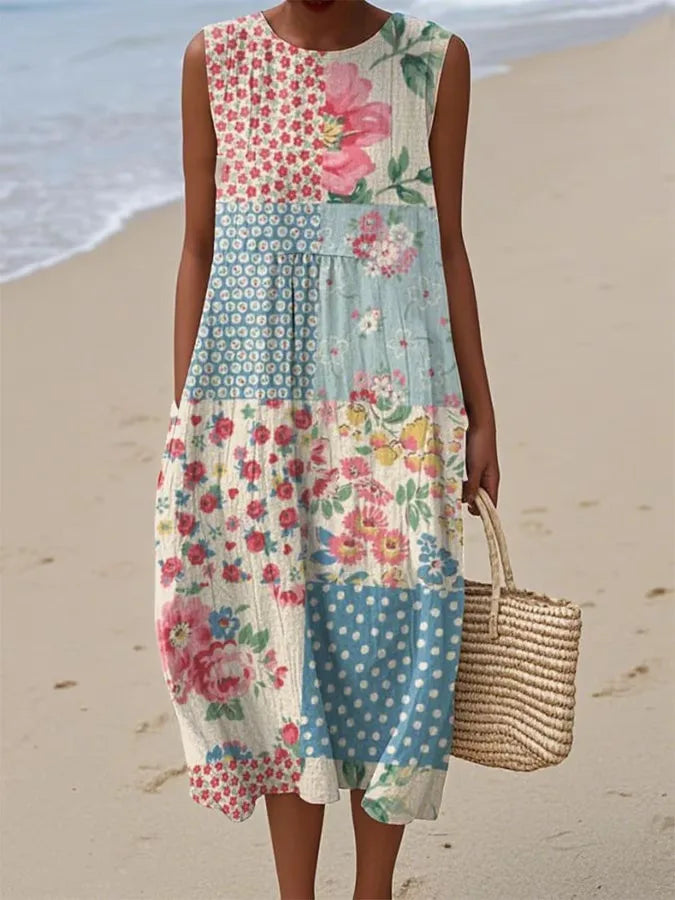 Adelina | Summer Long Dress Floral Patchwork