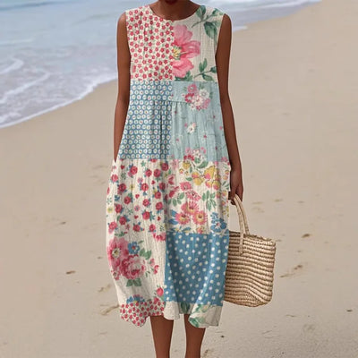Adelina | Summer Long Dress Floral Patchwork