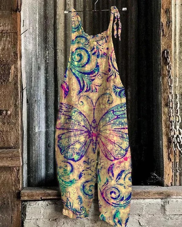 Vintage Women's Overalls with Butterfly Print – Comfort and Style for Every Occasion
